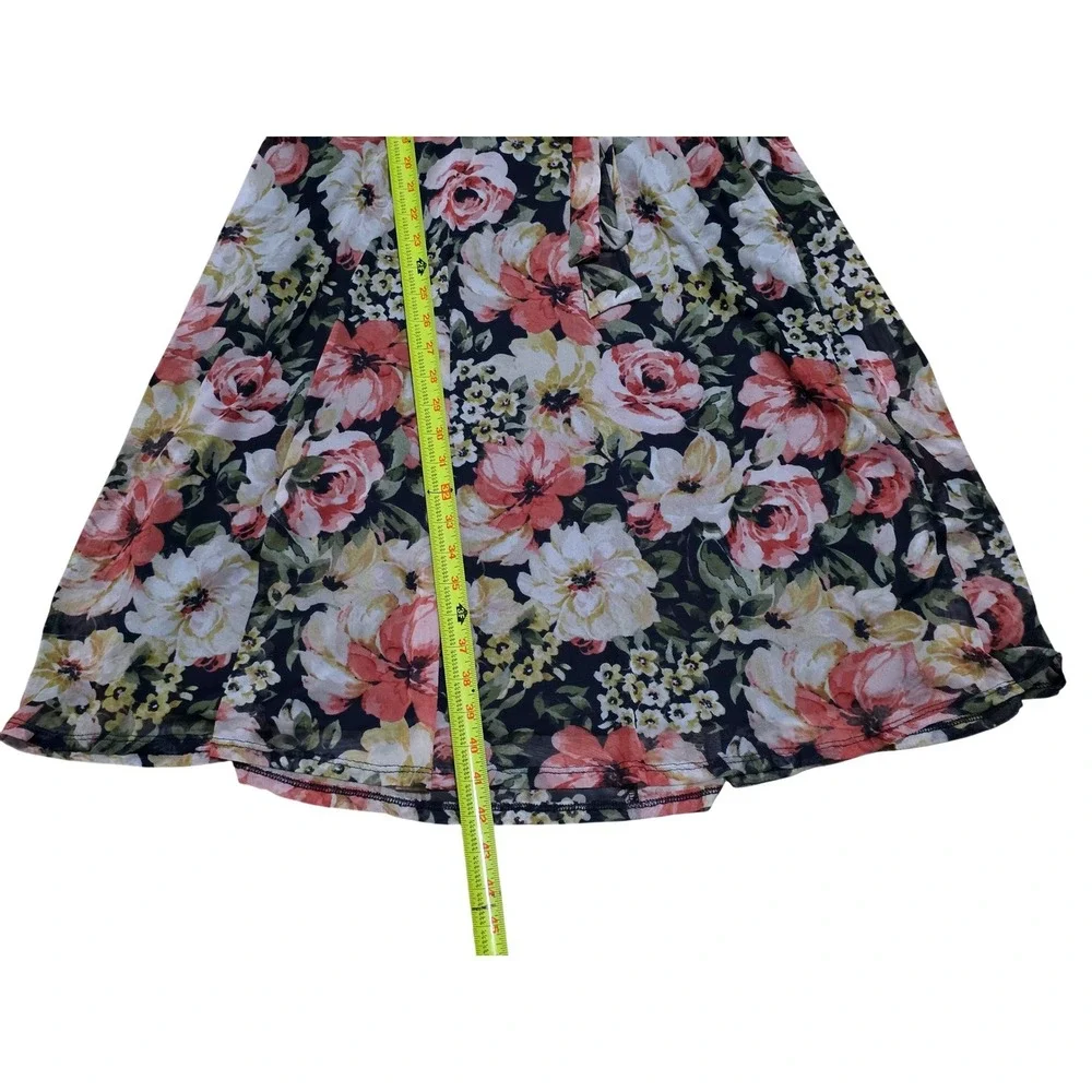 Stella & Julie Floral Faux Wrap Mesh Dress Navy‎ Pink 3/4 Sleeve Size 14 A5